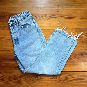 ZARA High Rise Straight Leg Raw Hem Ankle Jeans